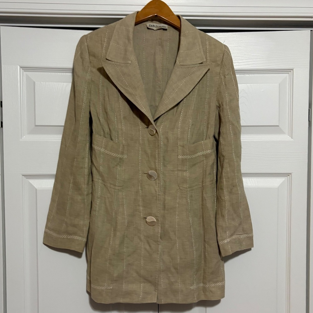 Vintage Erik Schaix Blazer Women Size L Beige Linen Oversize Core Fall French
